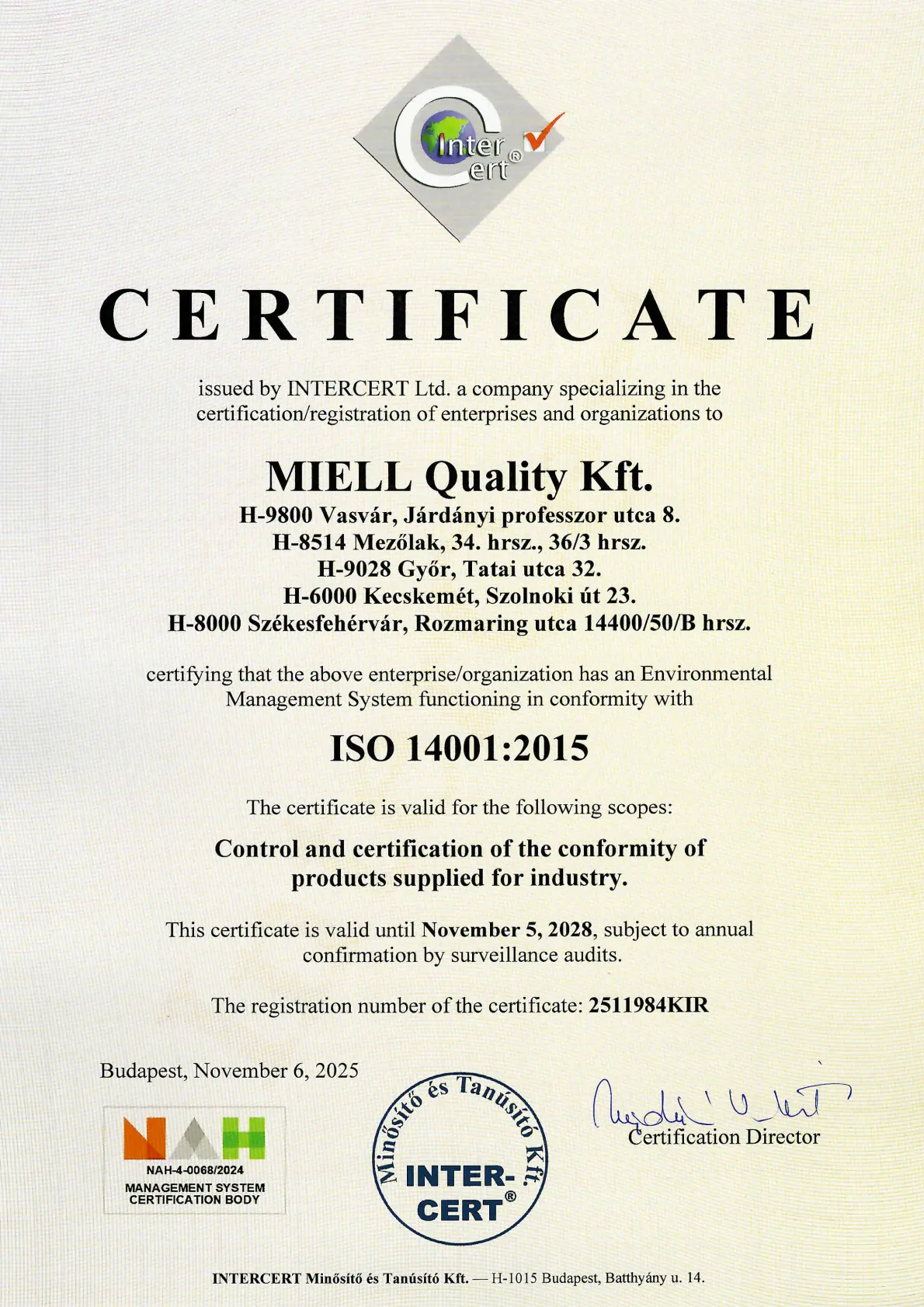 ISO 14001 Zertifikat 2025